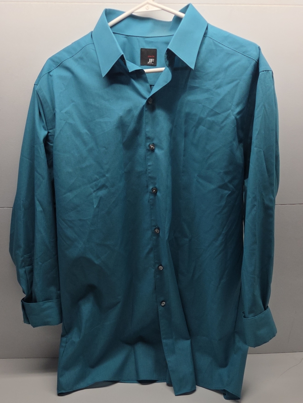 jf j.ferrar Men's Teal Long-Sleeve Dress Shirt